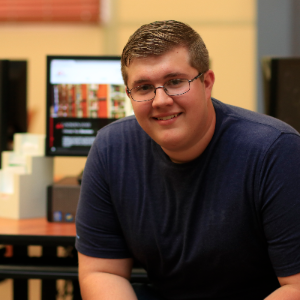 Student in library on laptop