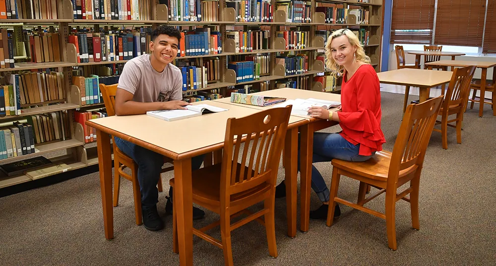 Two students in library