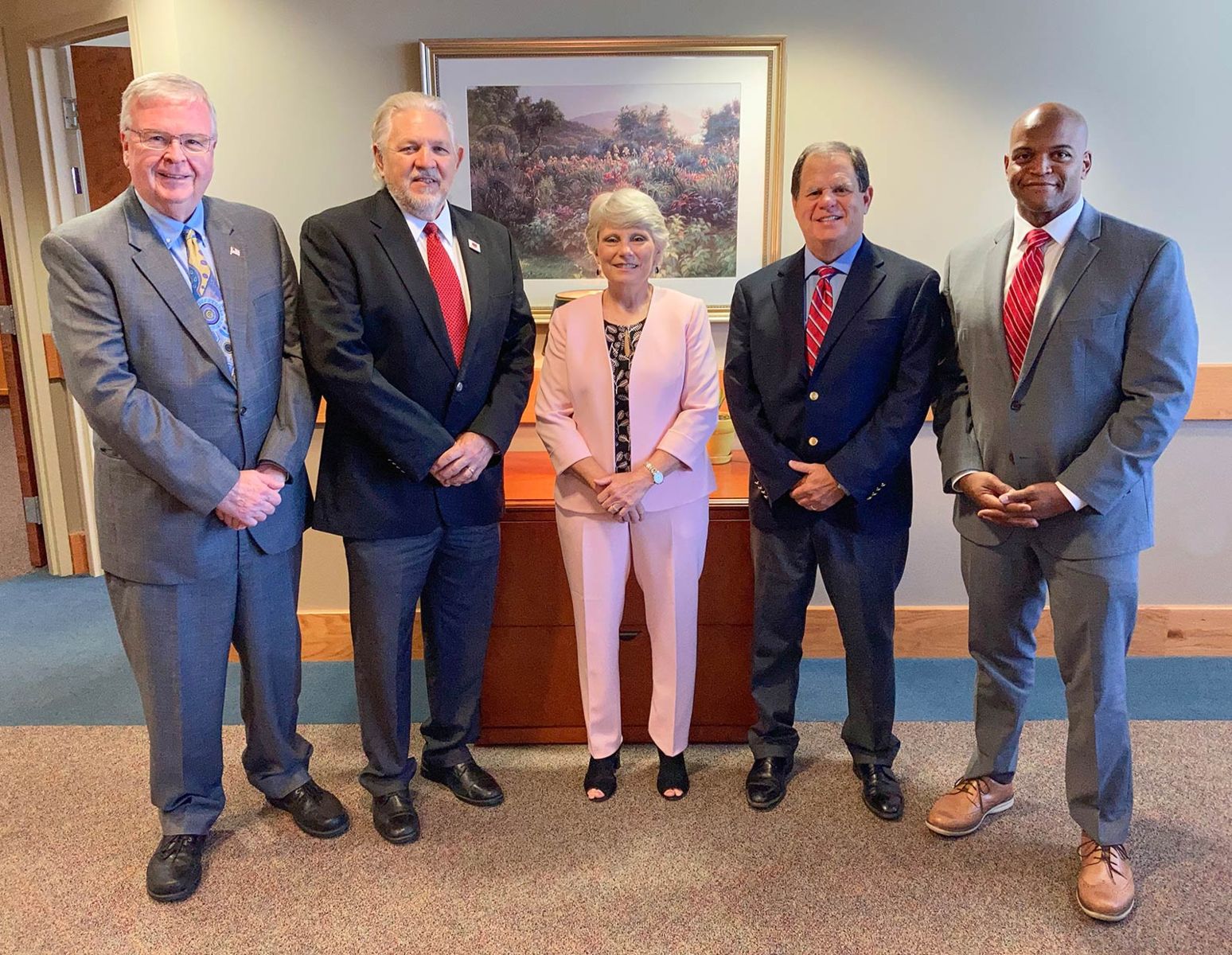 Cardinal Foundation past presidents Brian Snell, Steve Hildebrant, Dr. Kathy Murphy, Mark Condra and Tommie Goggans III