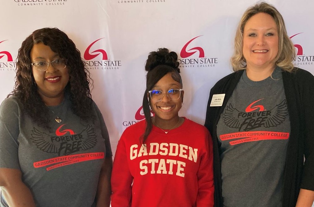 Student leader Ashiureah Smith, center, introduced the Forever Free Initiative at the recent Gadsden State Convocation for faculty and staff. She is pictured with Gadsden State instructors and co-leaders of Forever Free, Yolanda Monroe-Robinson, left, and Julie White.