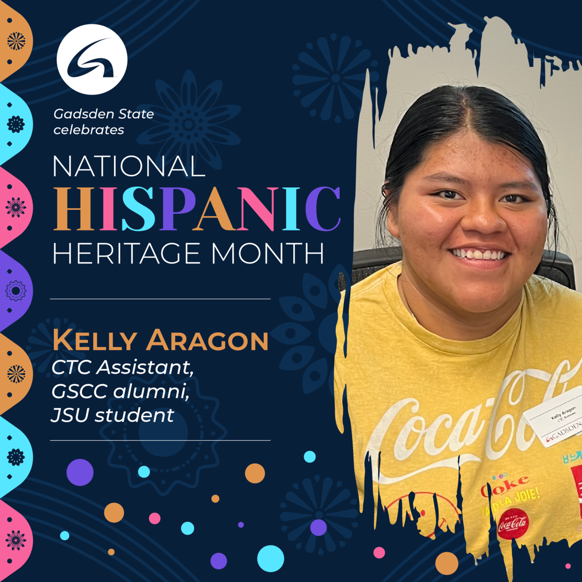 Graphic with Hispanic Heritage Month logo and photo of Kelly Aragon 