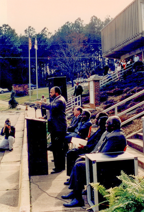 Martin Luther King III speaks at the ceremony designating the Valley Street Campus as an HBCU